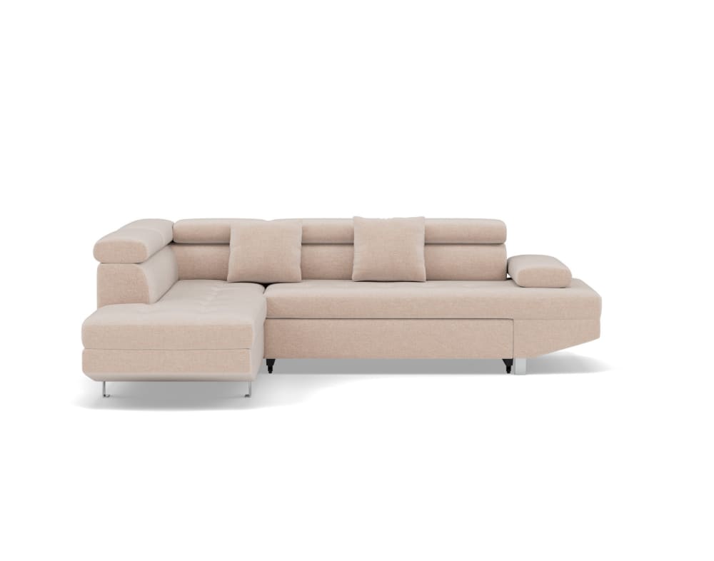 Canapé d'angle gauche convertible 5 places en velours texturé beige