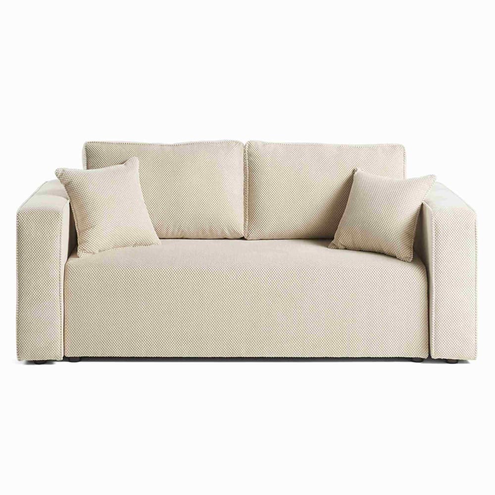 Canapé droit 2 places en velours texturé beige