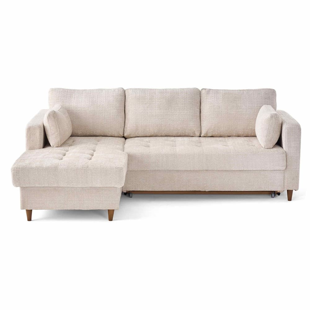 Canapé d'angle gauche convertible 4 places en velours texturé beige