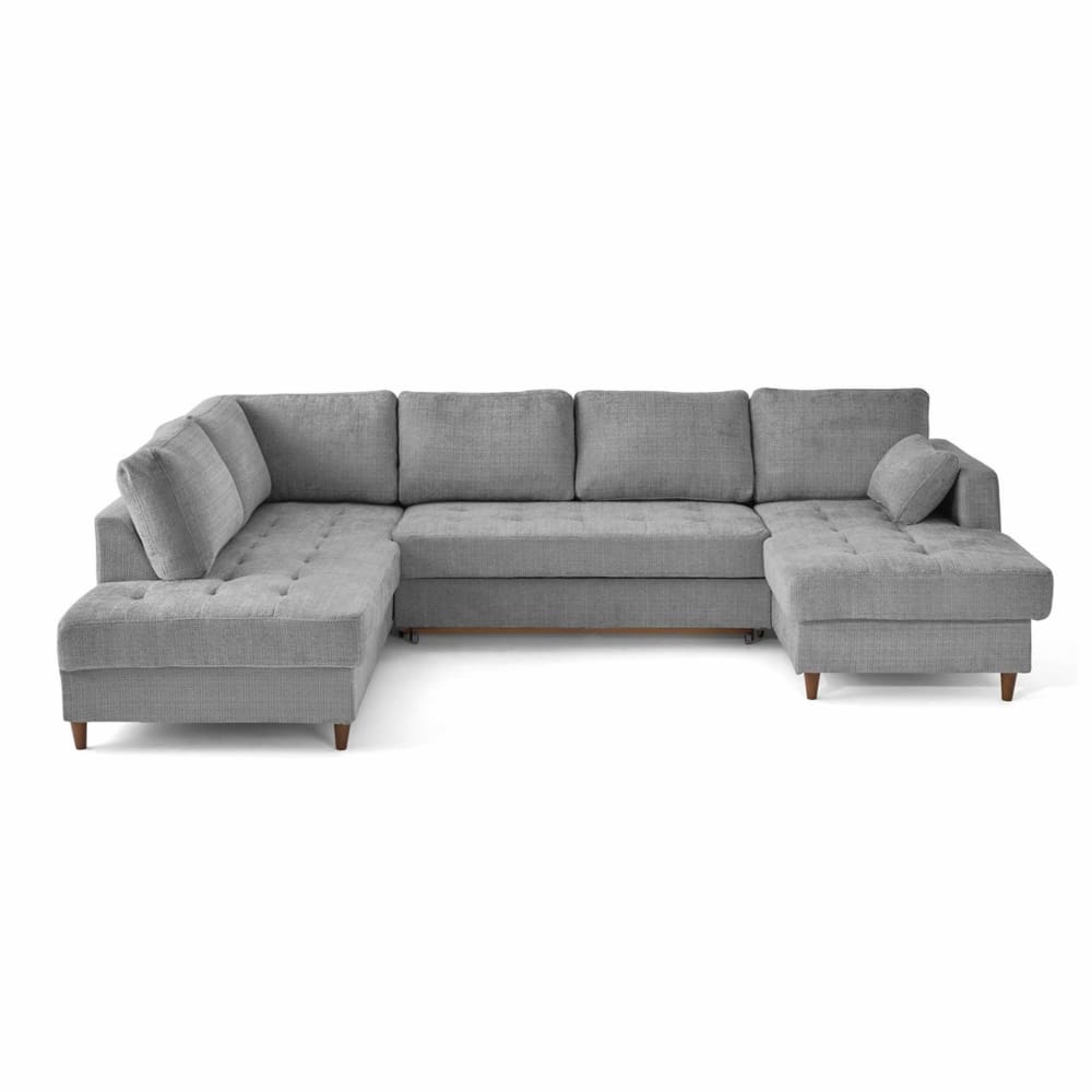 Canapé panoramique 7 places Angle gauche en Velours texturé Gris