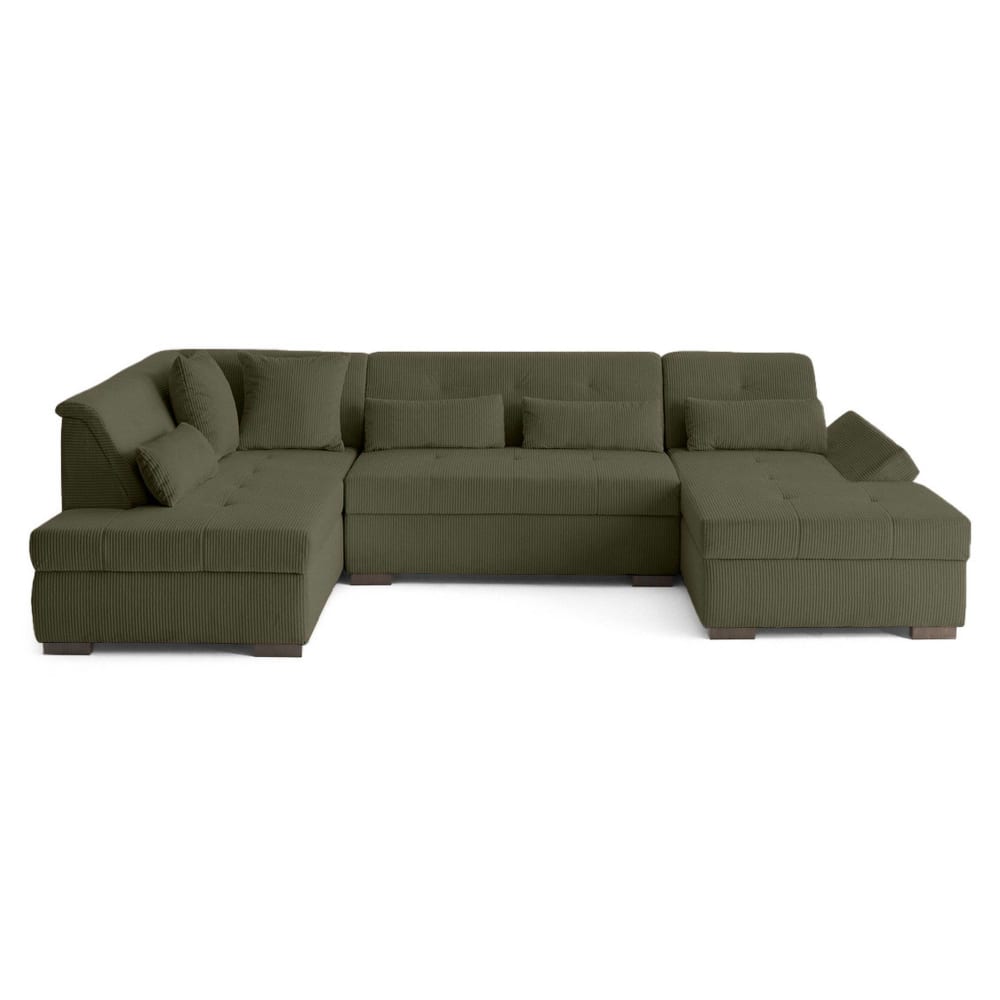 Canapé panoramique 7 places Angle gauche en Velours côtelé Vert Kaki