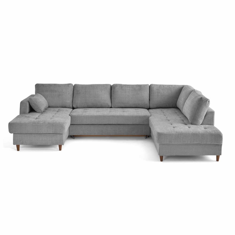 Canapé panoramique 7 places Angle droit en Velours texturé Gris