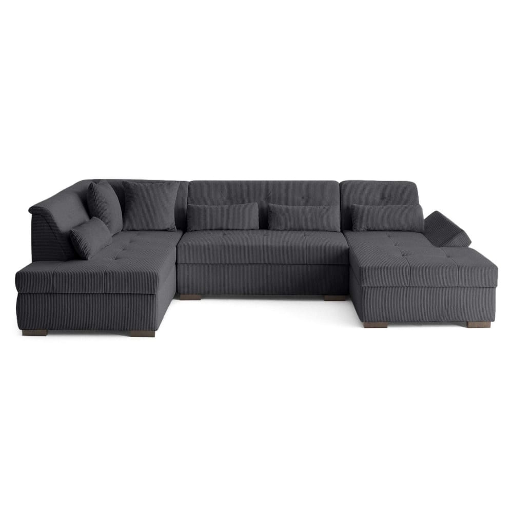 Canapé panoramique 7 places Angle gauche en Velours côtelé Gris foncé