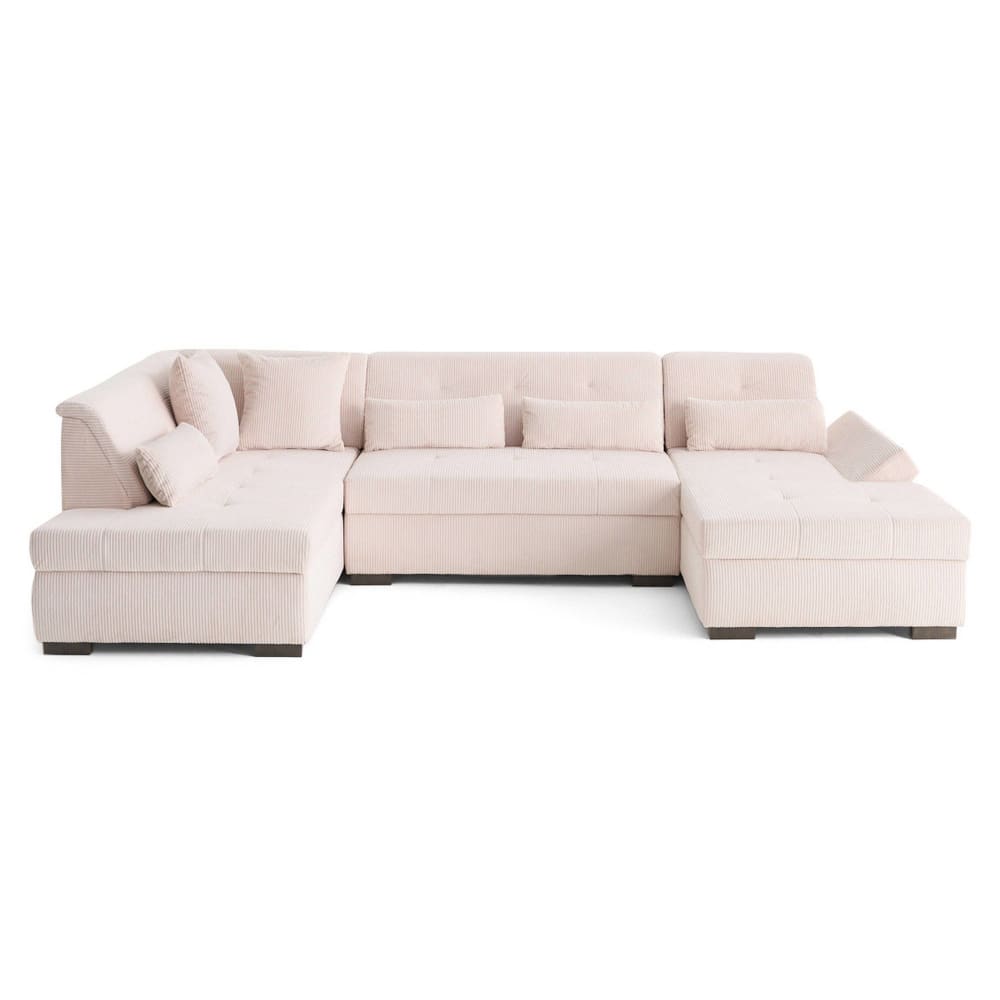 Canapé panoramique 7 places Angle gauche en Velours côtelé Beige