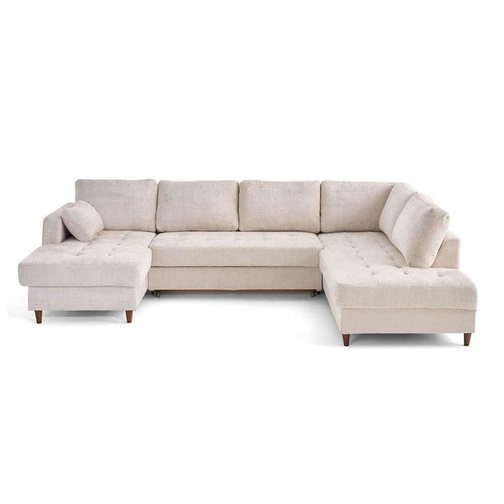 Canapé panoramique 7 places Angle droit en Velours texturé Beige