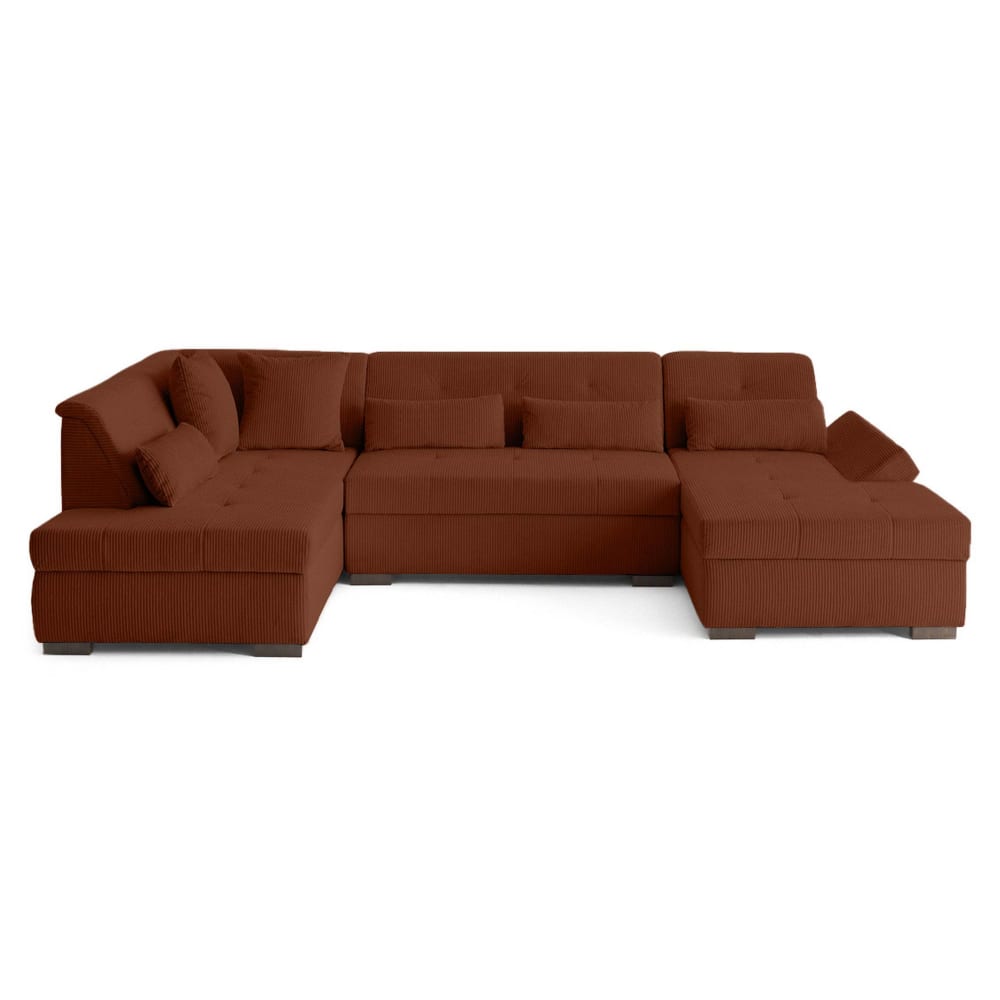 Canapé panoramique 7 places Angle gauche en Velours côtelé Terracotta