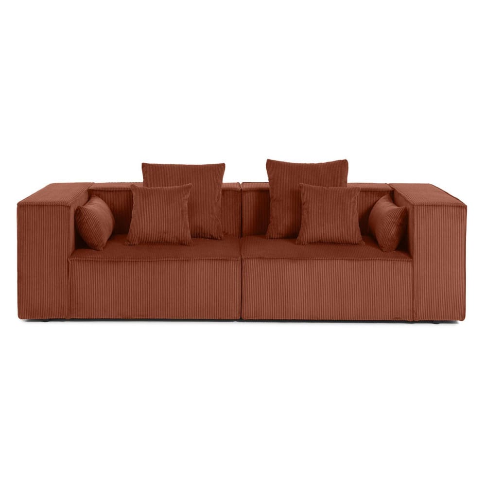 Canapé modulable 2 places  en velours côtelé terracotta