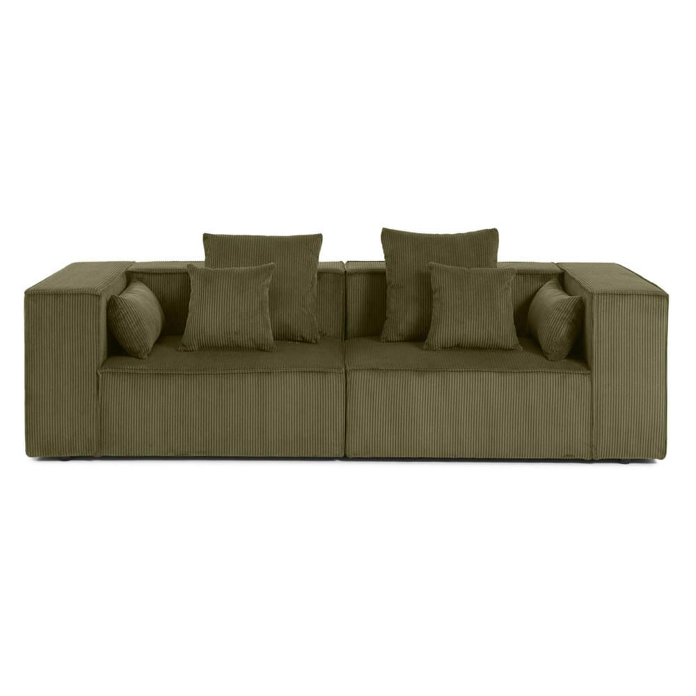 Canapé modulable 2 places  en velours côtelé vert