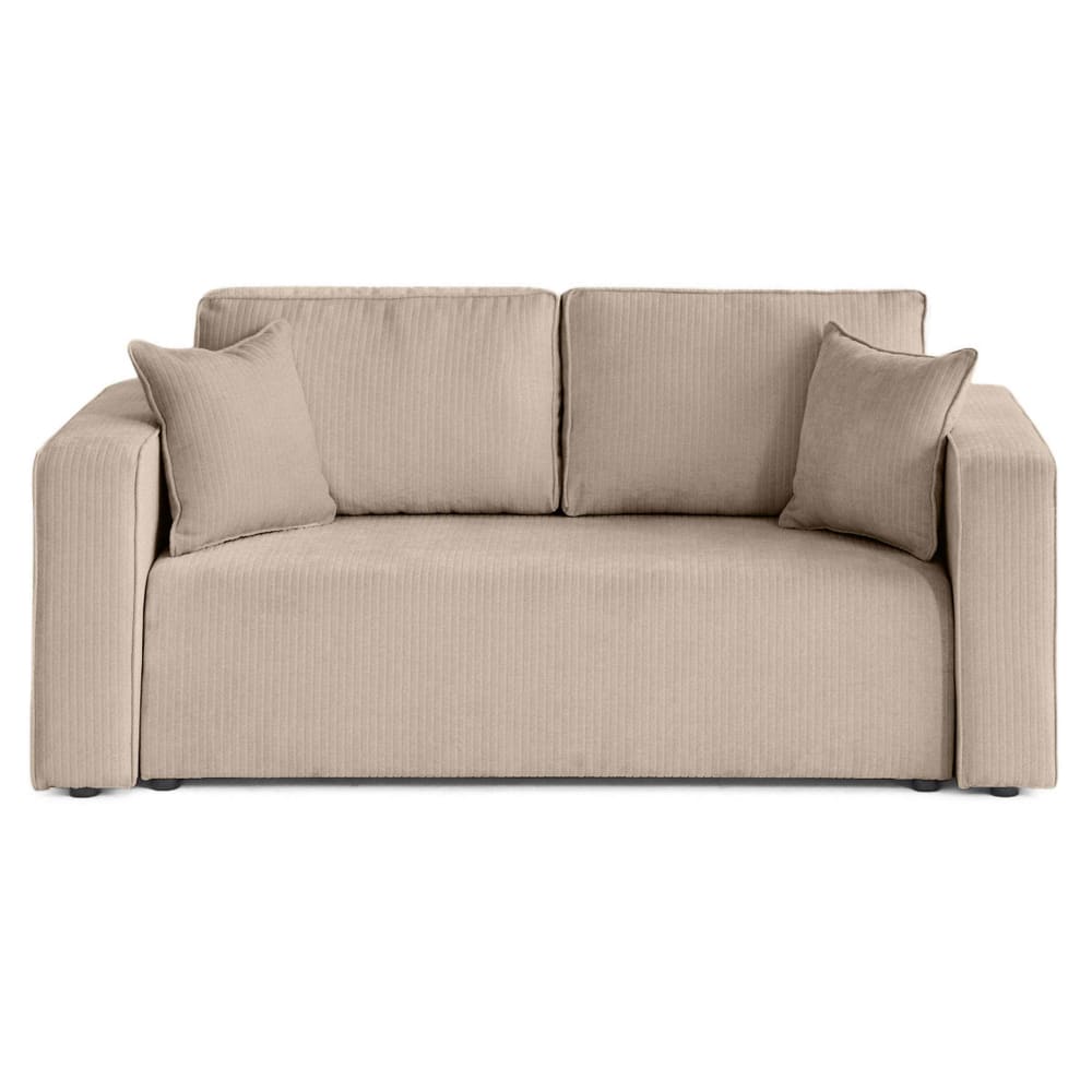 Canapé droit 2 places en velours côtelé plat beige