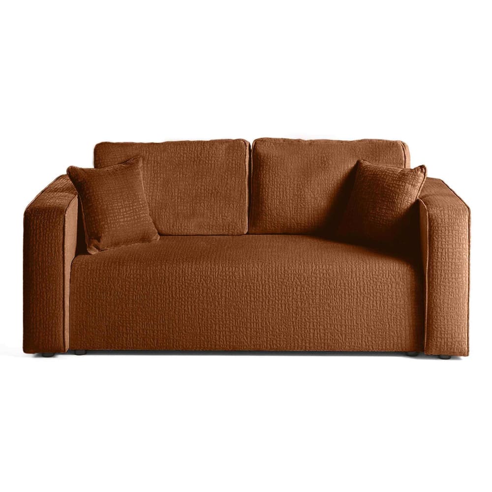 Canapé droit 2 places en tissu velours relief terracotta