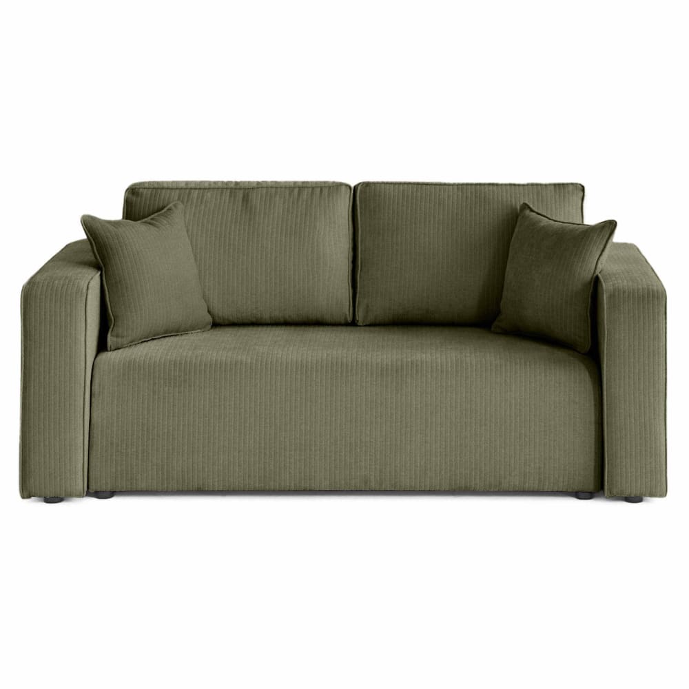 Canapé droit 2 places en velours côtelé plat vert