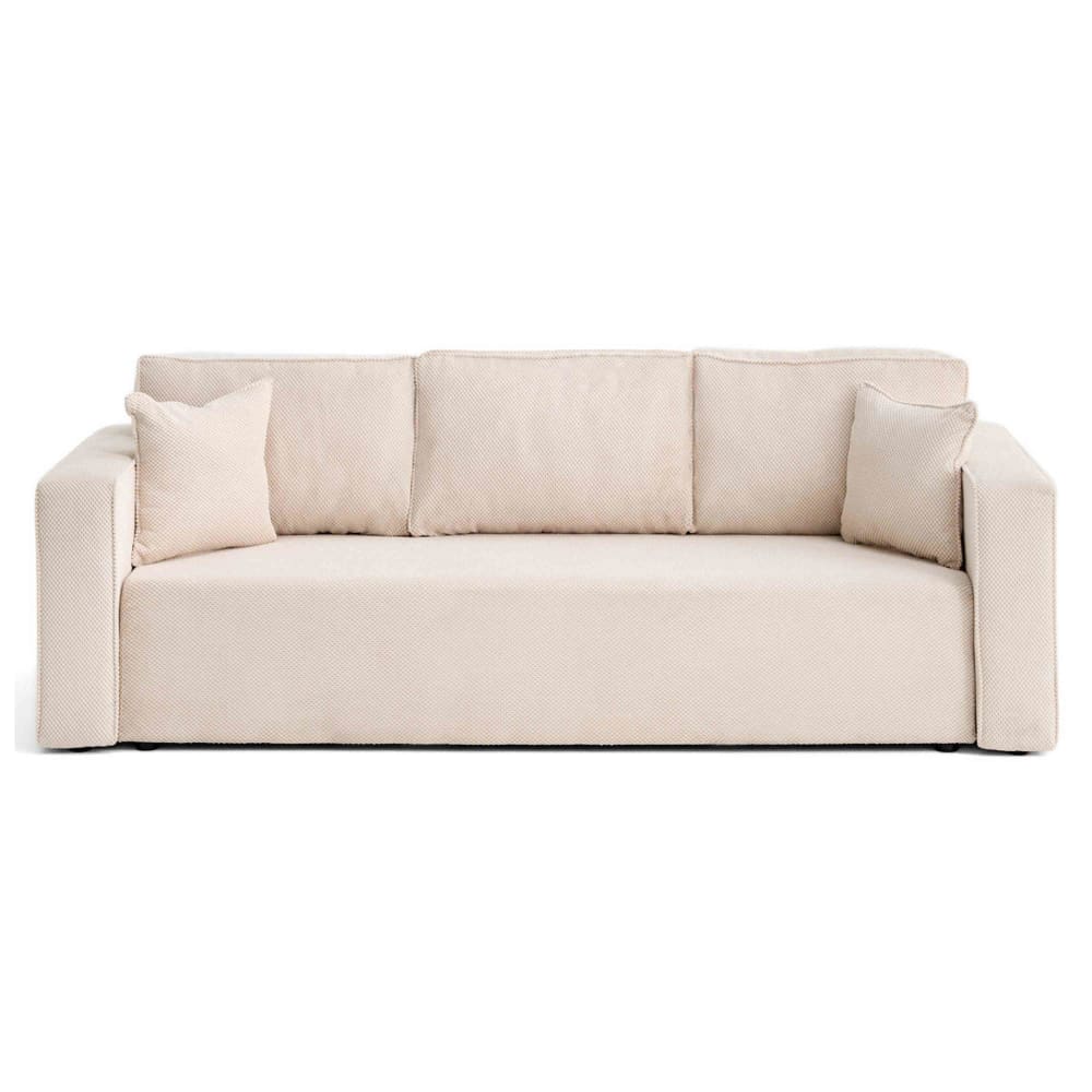 Canapé droit convertible 3 places en velours texturé beige
