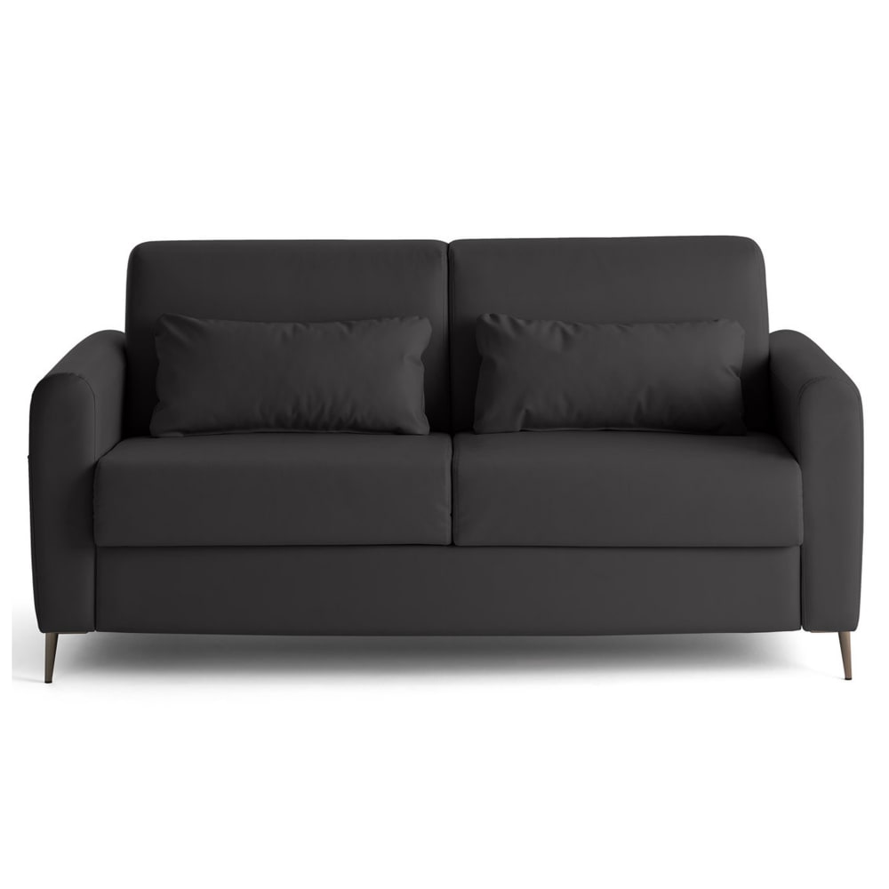 Canapé droit convertible 3 places en simili gris anthracite