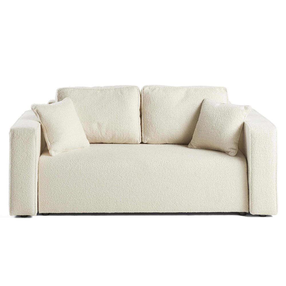 Canapé droit 2 places en tissu bouclette beige