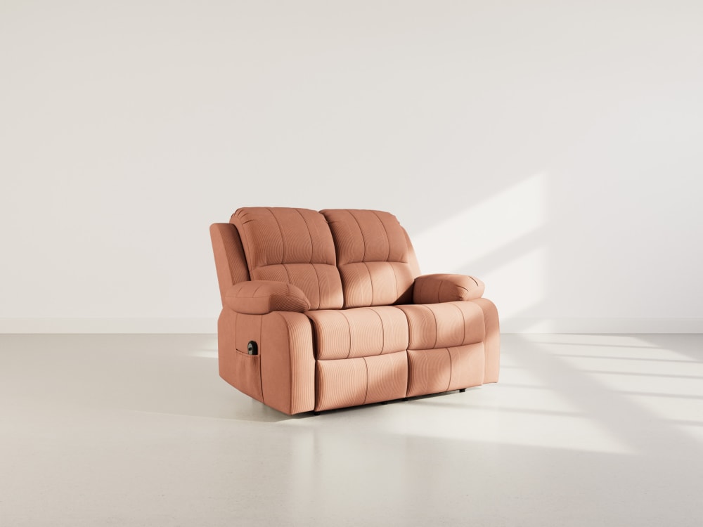 Canapé 2 places relax électrique en velours côtelé terracotta