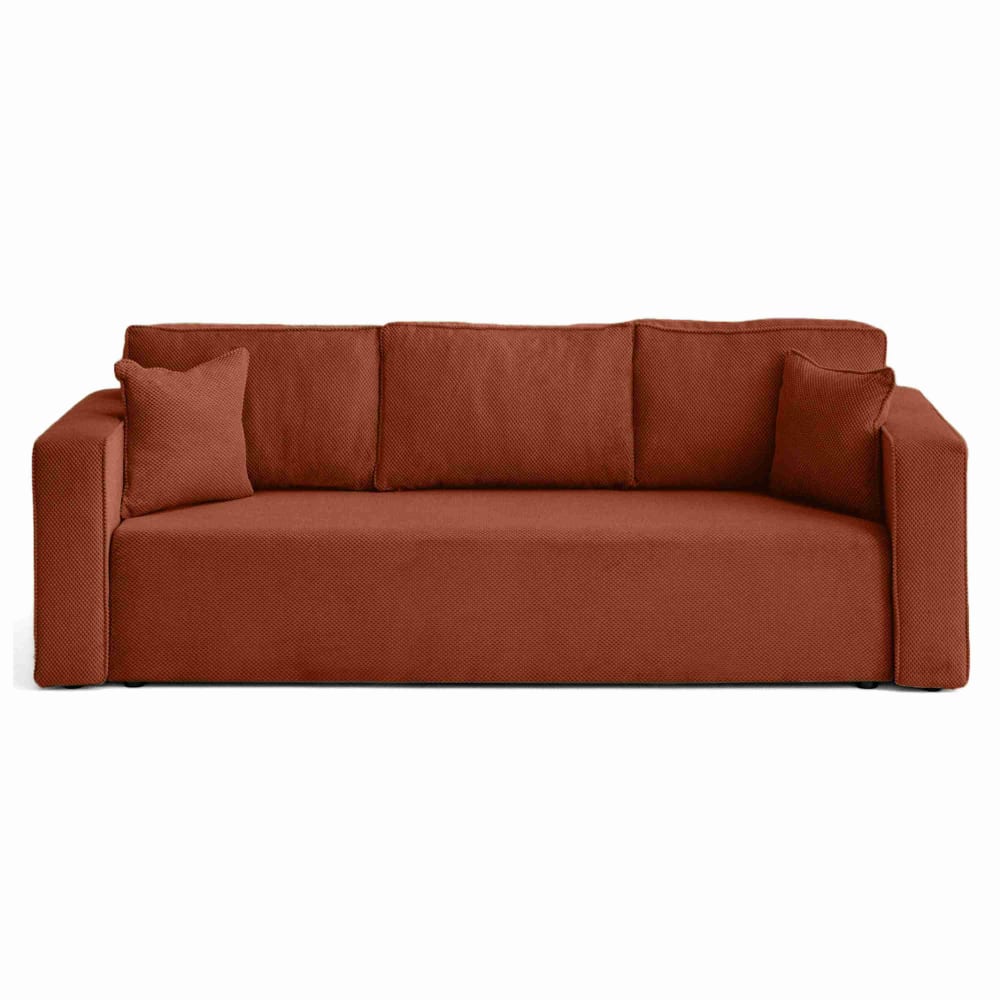 Canapé droit convertible 3 places en velours texturé terracotta
