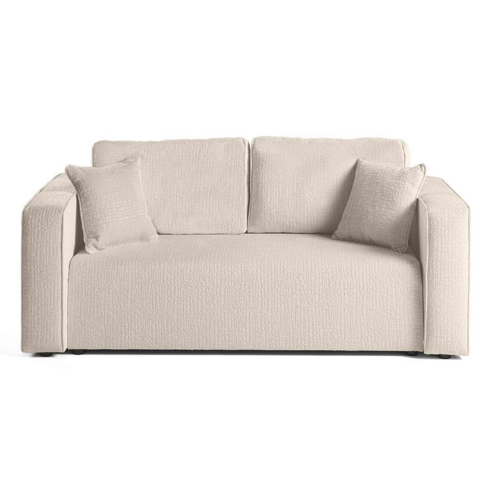 Canapé droit 2 places en tissu velours relief beige