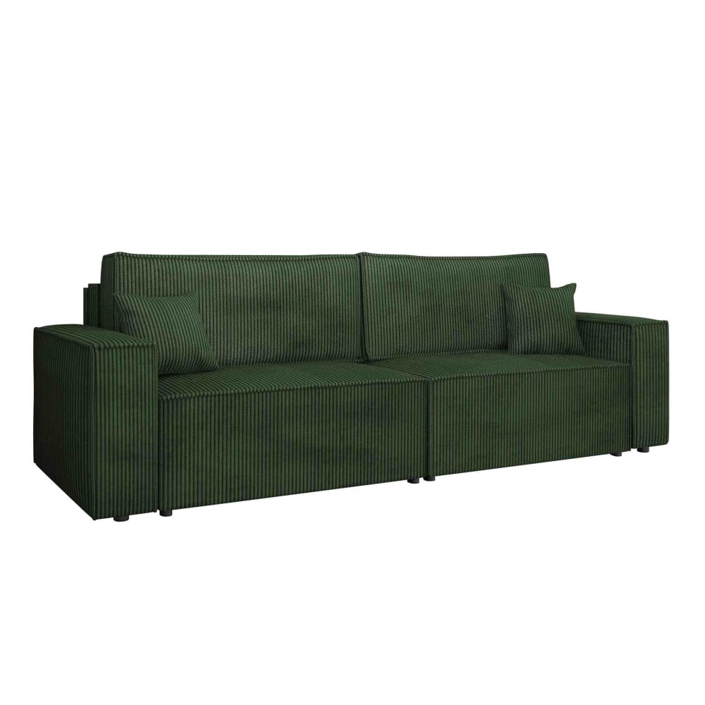 Canapé droit convertible 3 places en velours côtelé vert