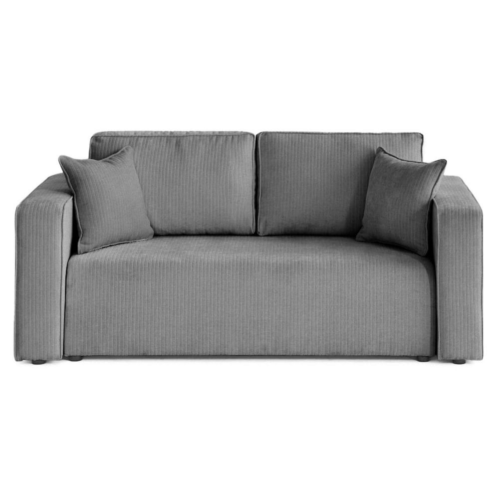 Canapé droit 2 places en velours côtelé plat gris