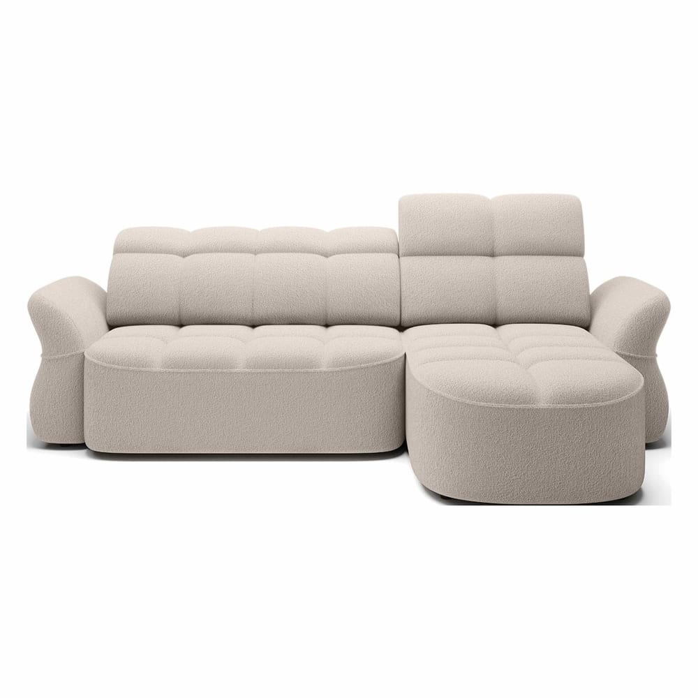 Canapé d'angle droit convertible 4 places en tissu bouclette beige