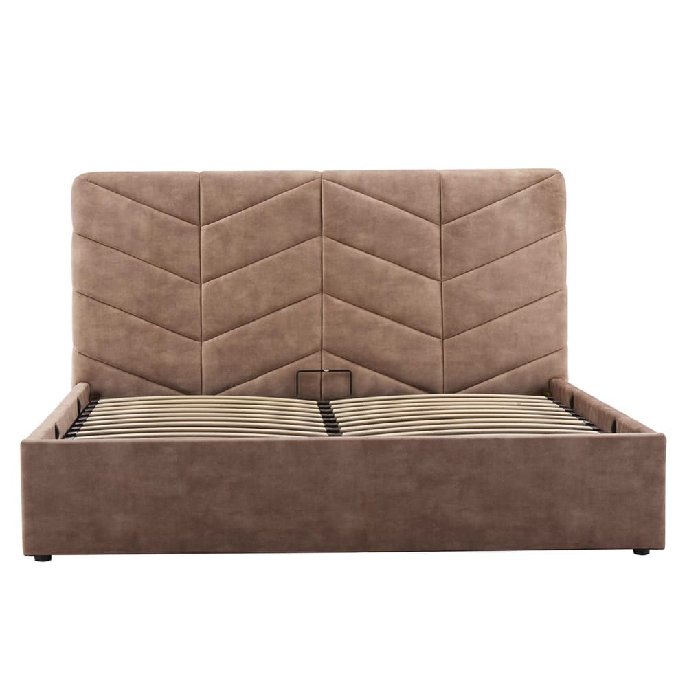 Lit coffre queen size   160x200 cm   en velours  taupe
