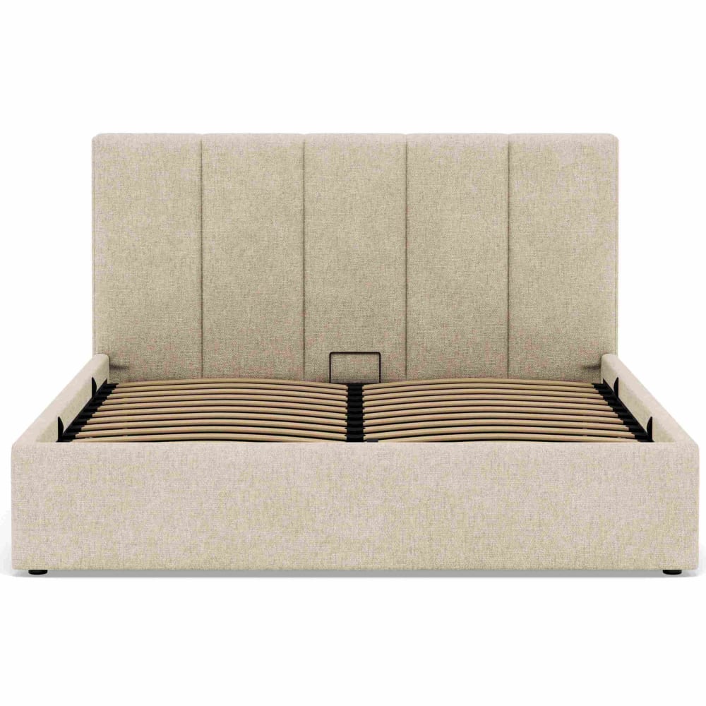 Lit coffre queen size   160x200 cm   en velours  beige