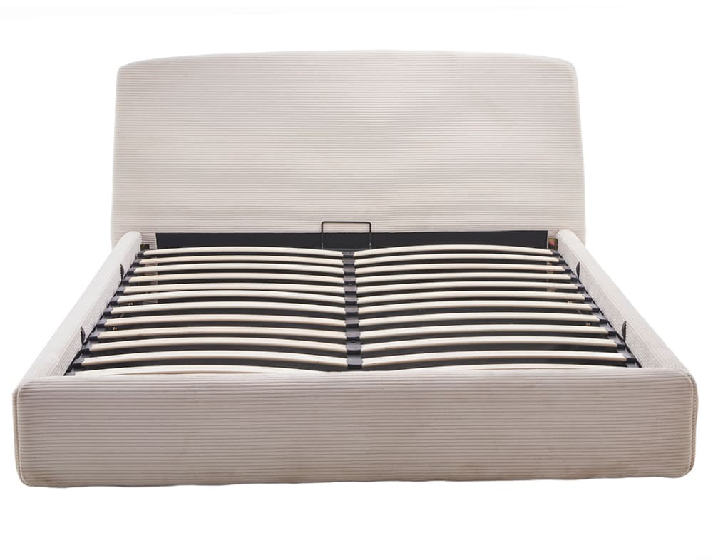 Lit coffre queen size   160x200 cm   en velours côtelé beige