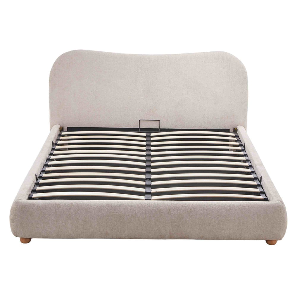 Lit coffre queen size   160x200 cm   en velours texturé beige