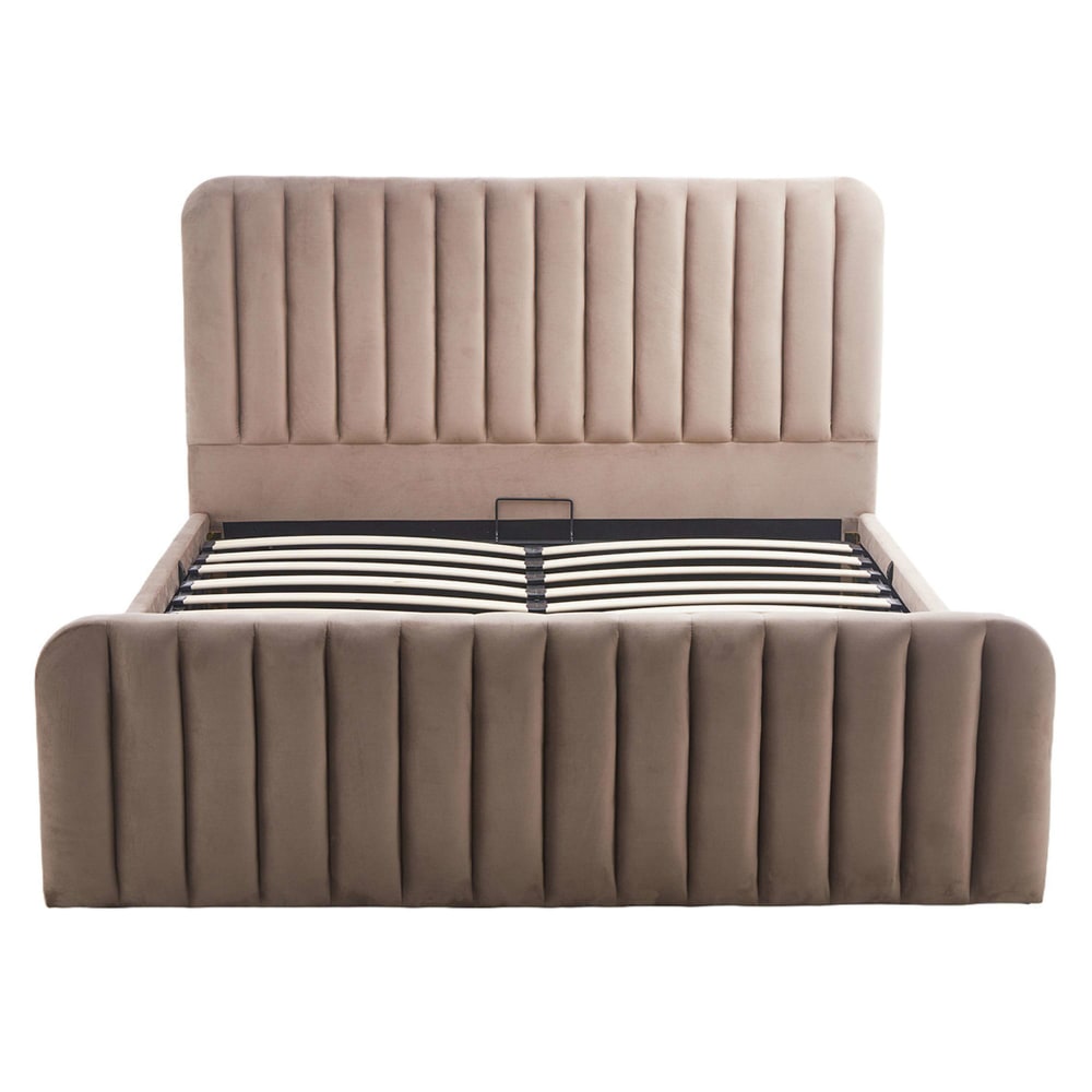 Lit coffre queen size   160x200 cm   en velours taupe