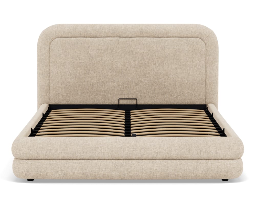 Lit coffre queen size   160x200 cm   en velours texturé  beige