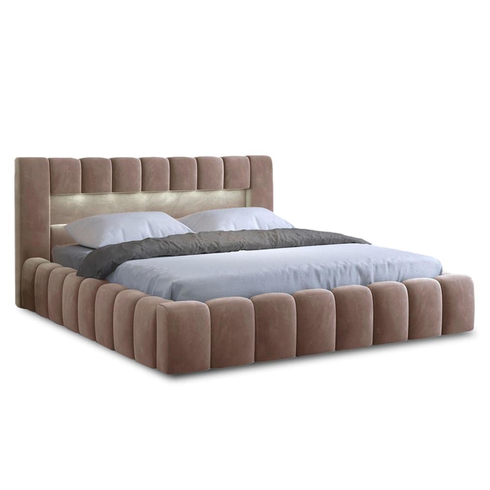 Lit coffre avec led 140x200 cm sommier inclus taupe — Beyit