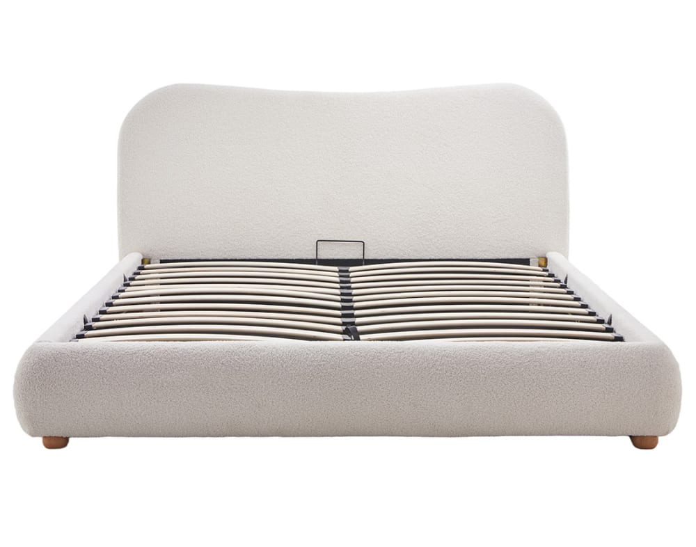 Lit coffre queen size   160x200 cm   en tissu bouclette beige