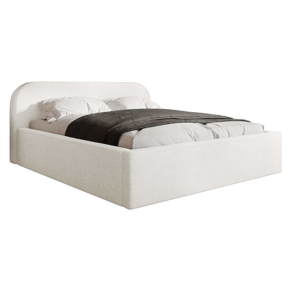 Lit coffre queen size 160x200 cm en tissu bouclette blanc Lit coffre queen size 160x200 cm en tissu bouclette blanc