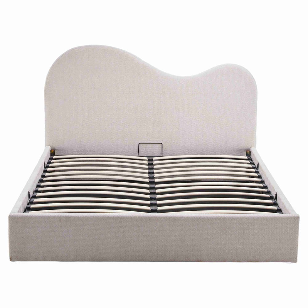 Lit coffre queen size   160x200 cm   en velours texturé beige