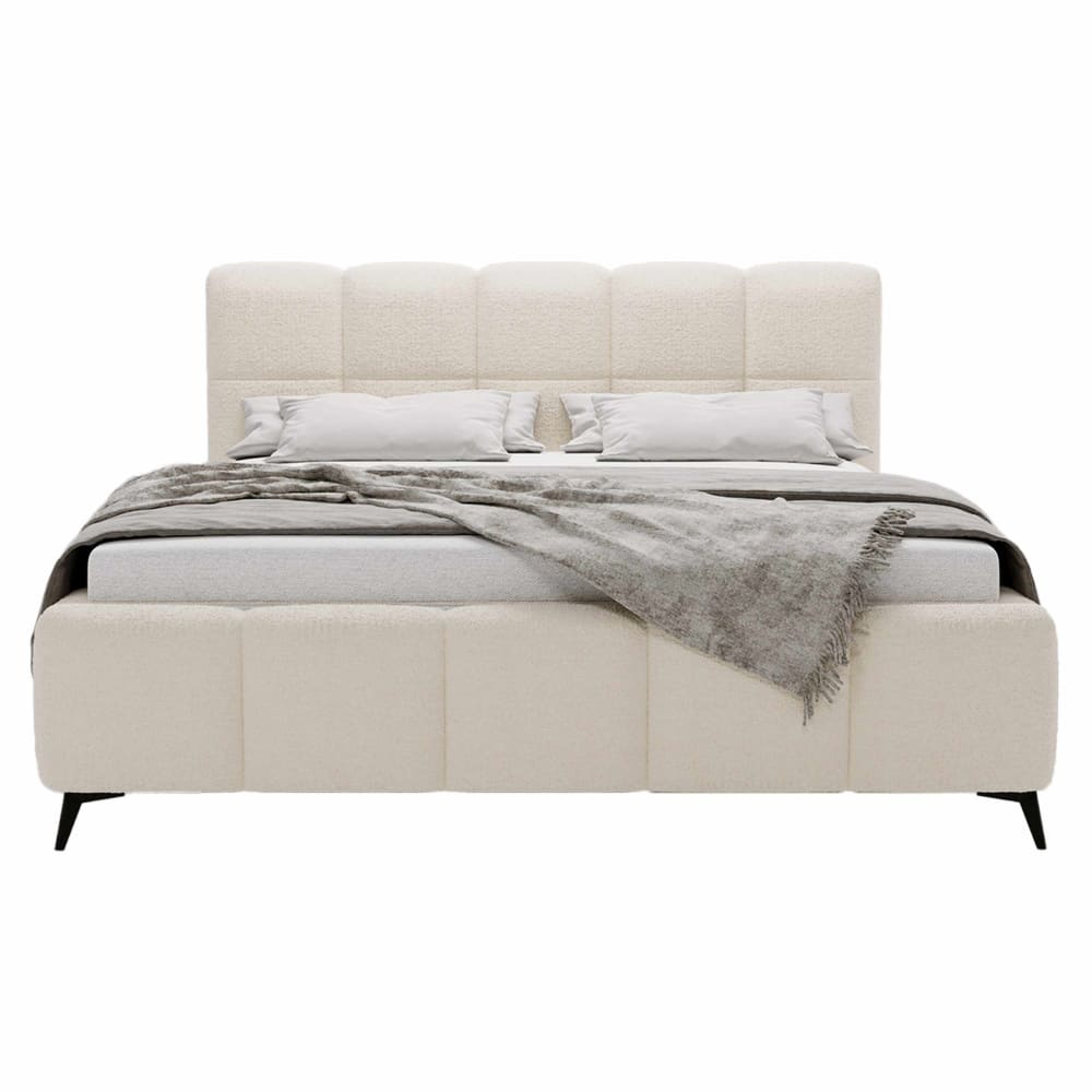 Lit coffre en tissu bouclette 160x200 cm avec sommier beige