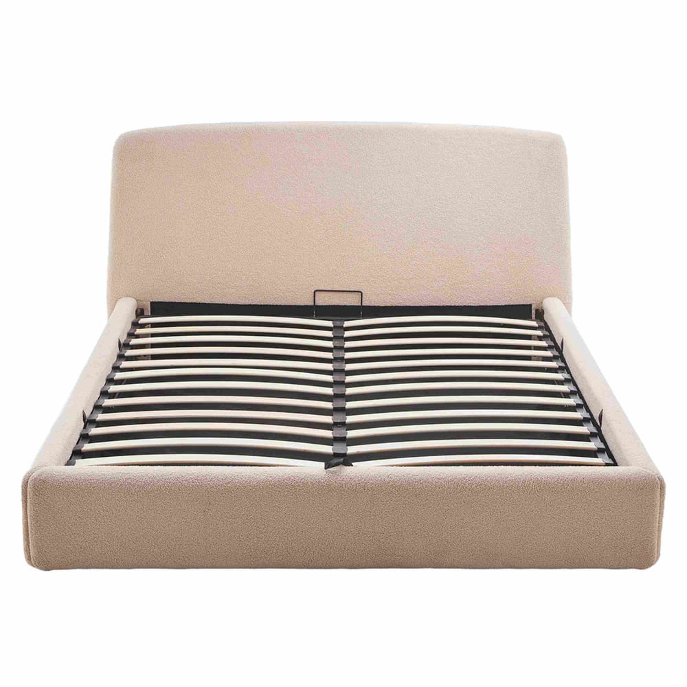 Lit coffre en tissu bouclette - beige