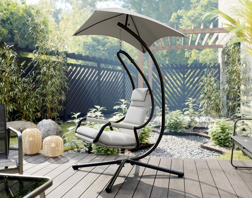 Fauteuil suspendu en tissu noir / beige