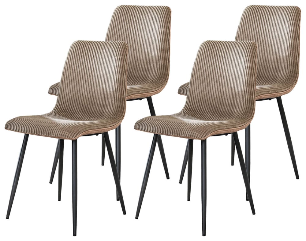 Lot de 4 chaises en velours côtelé et velours contemporain latte