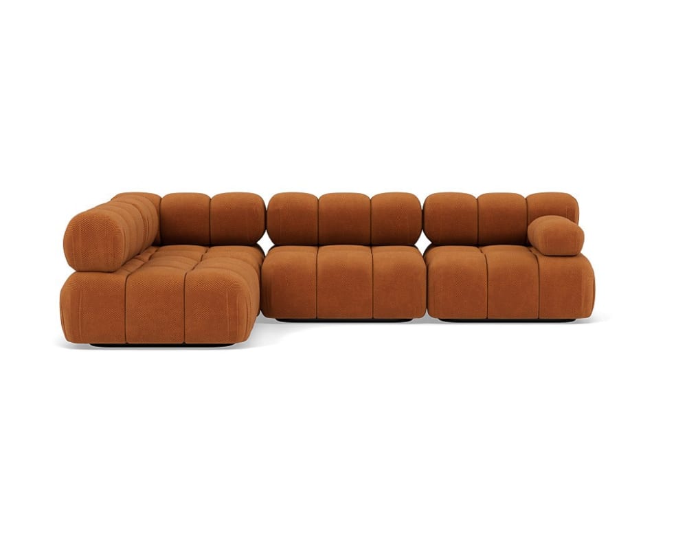 Canapé modulable 5 places angle gauche en velours texturé terracotta