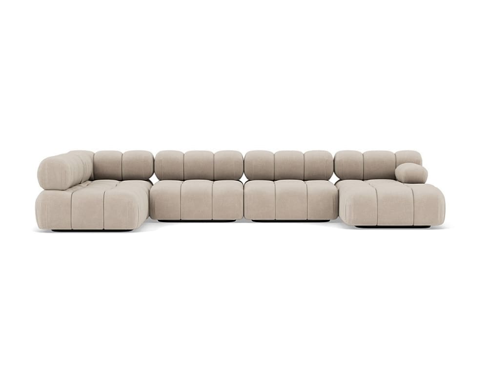 Canapé modulable 7 places angle gauche en velours texturé beige