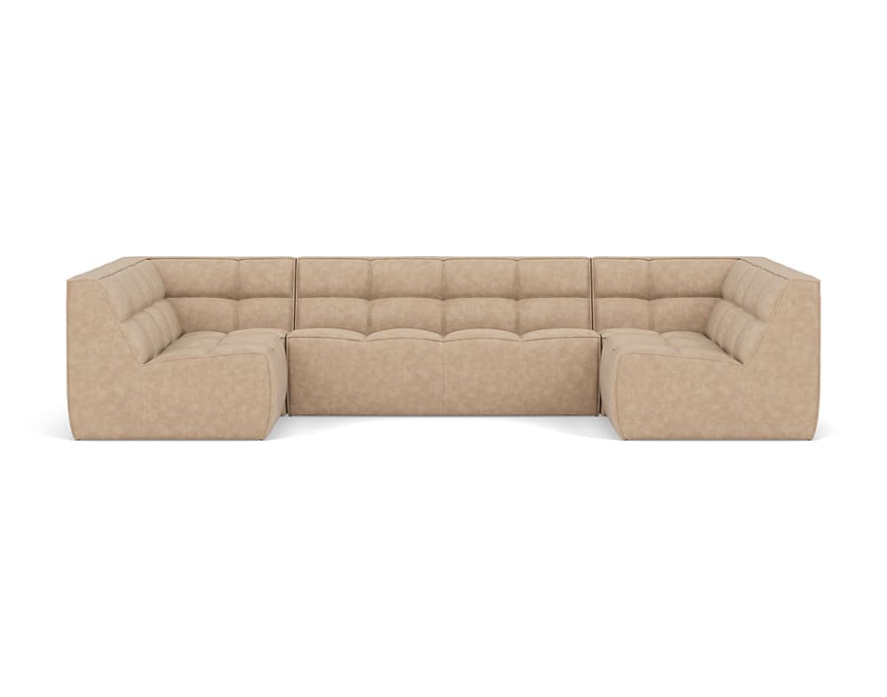 Canapé modulable 7 places angle réversible en simili beige