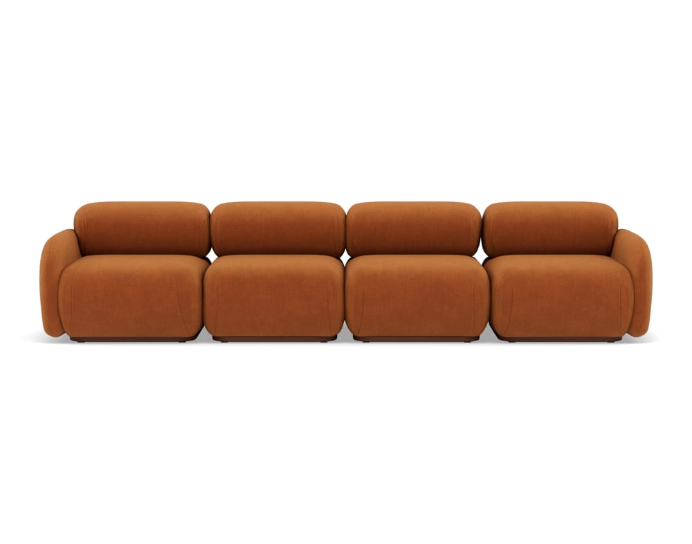 Canapé modulable 4 places  en velours texturé terracotta