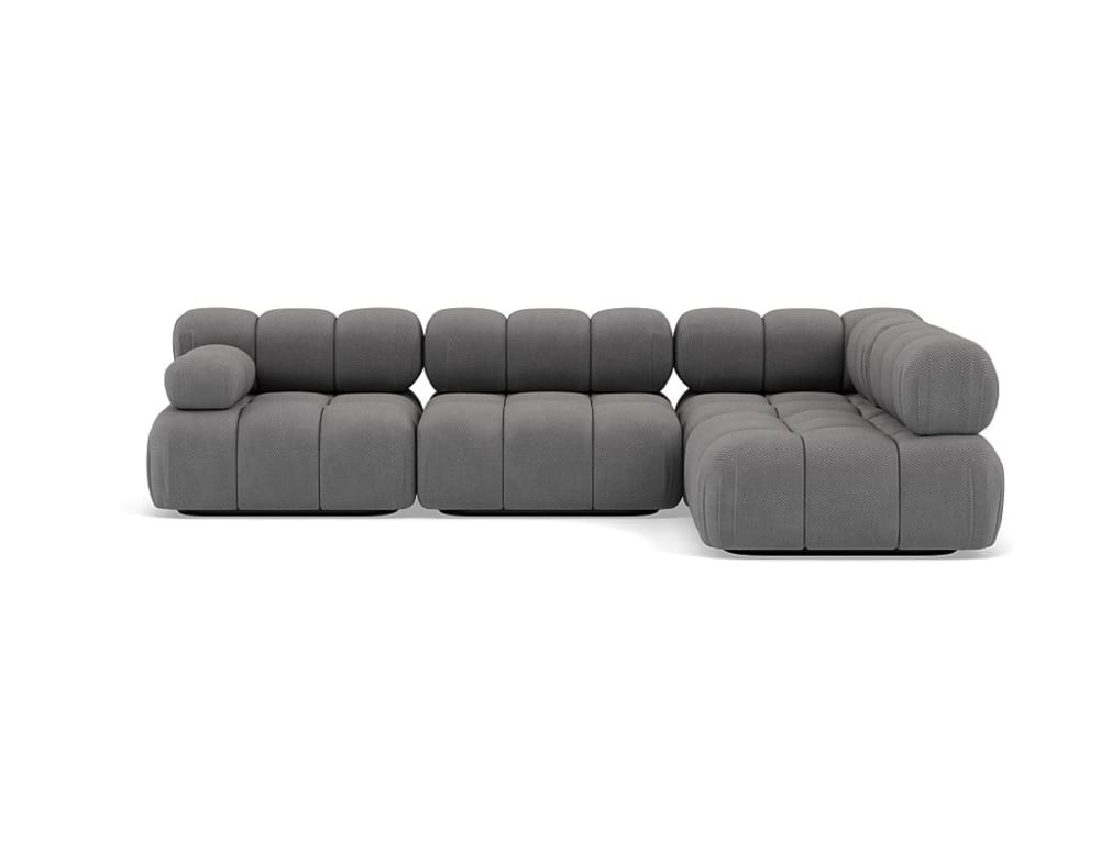 Canapé modulable 5 places angle droit en velours texturé gris