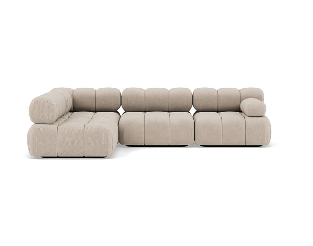 Canapé modulable 5 places angle gauche en velours texturé beige