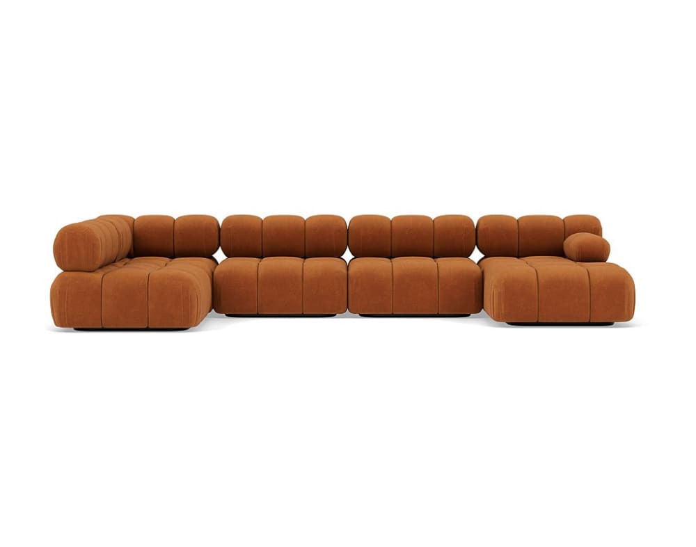 Canapé modulable 7 places angle gauche en velours texturé terracotta