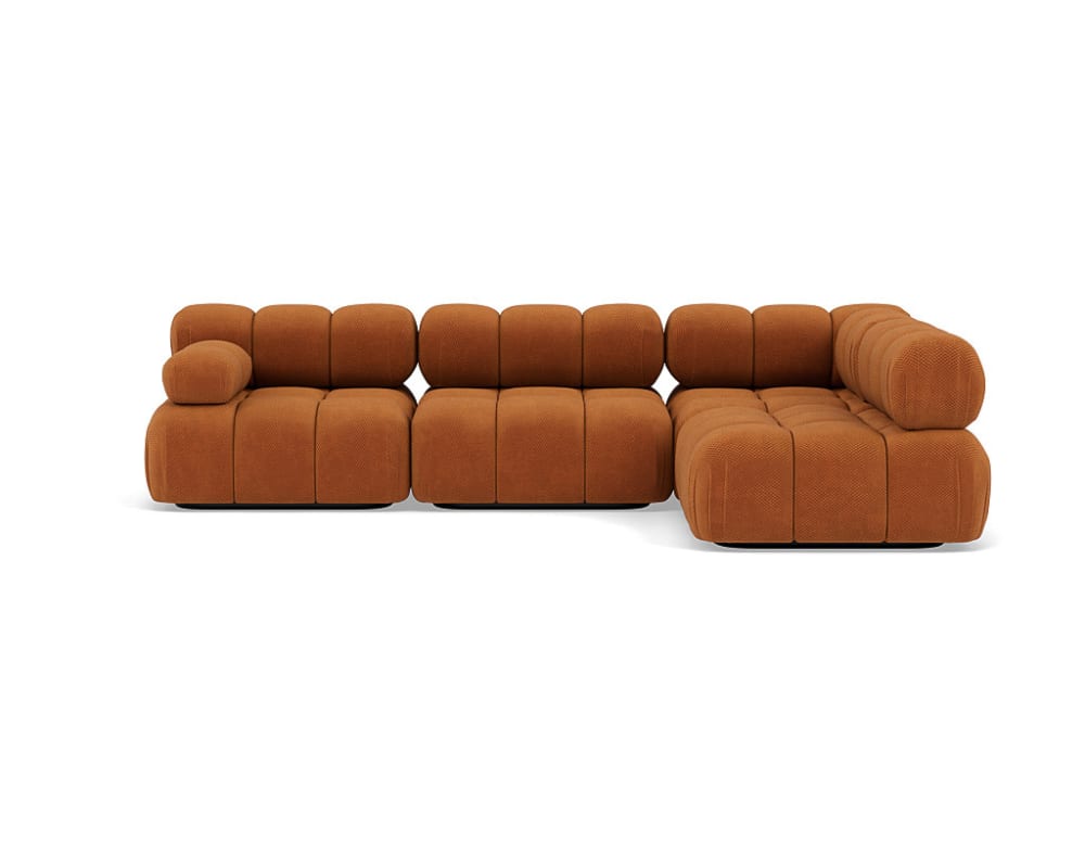 Canapé modulable 5 places angle droit en velours texturé terracotta