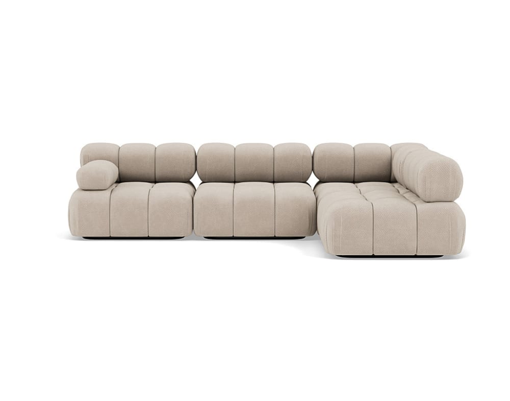 Canapé modulable 5 places angle droit en velours texturé beige