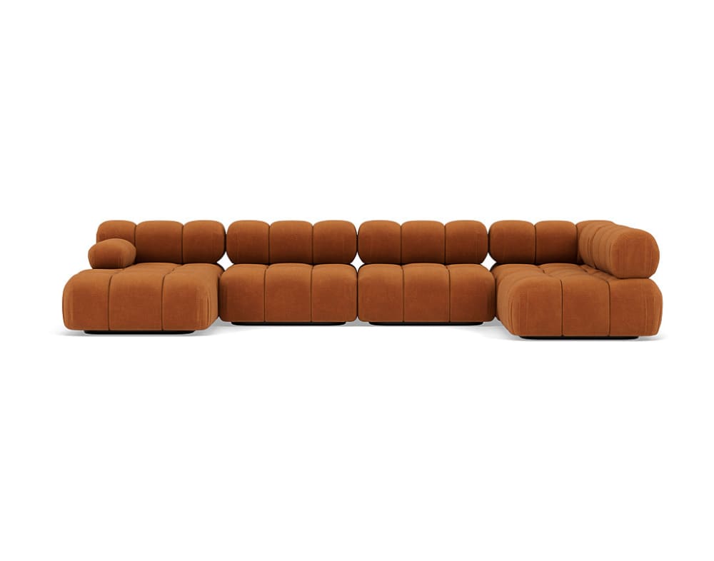 Canapé modulable 7 places angle droit en velours texturé terracotta