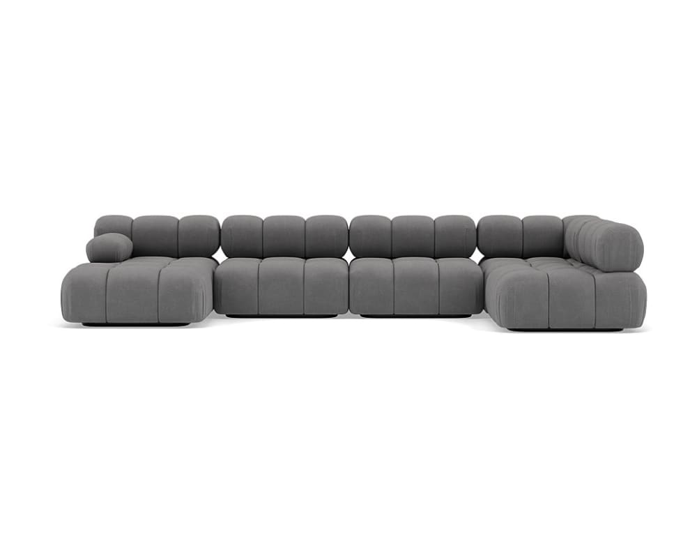 Canapé modulable 7 places angle droit en velours texturé gris