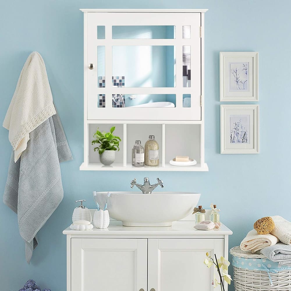 Armoire mural avec miroir de salle de bain blanc 50 x 16 x 61 cm